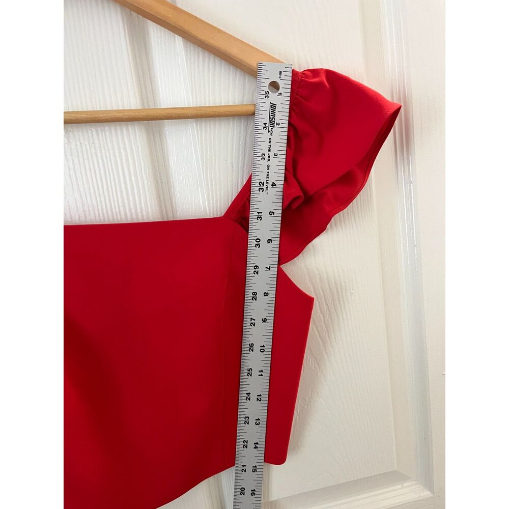 Alice + Olivia Red Flutter Ruffle Sleeve Crop Top Size 2 Classy Elegant - Picture 7 of 8